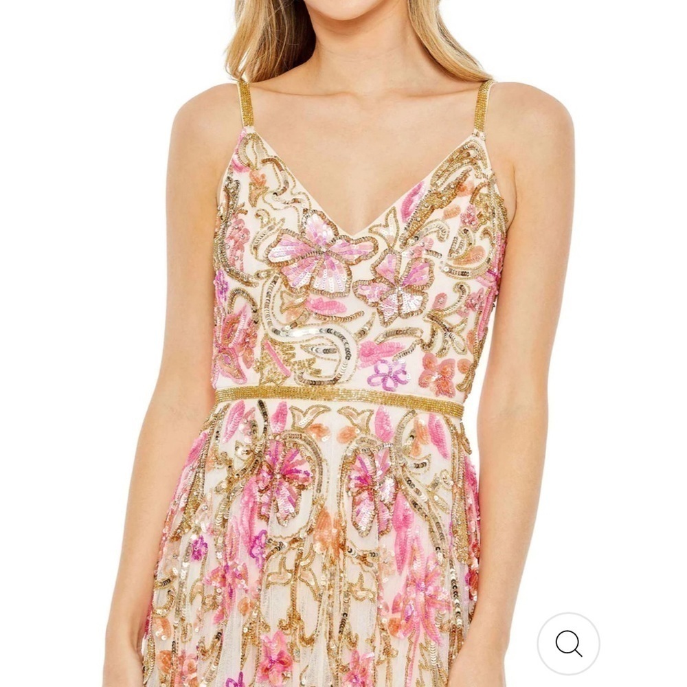 Mac Duggal V NECK FLORAL EMBELLISHED SPAGHETTI STRAP GOWN size 12 NEW $698 - Picture 6 of 17